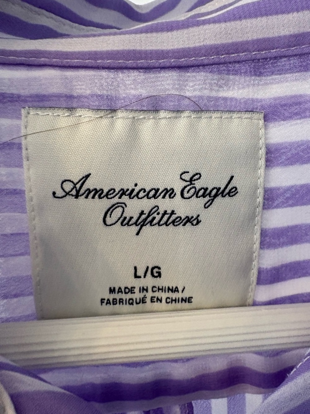 American Eagle Purple & White Striped Button Down Shirt Semi Sheer Size Large - Picture 8 of 15